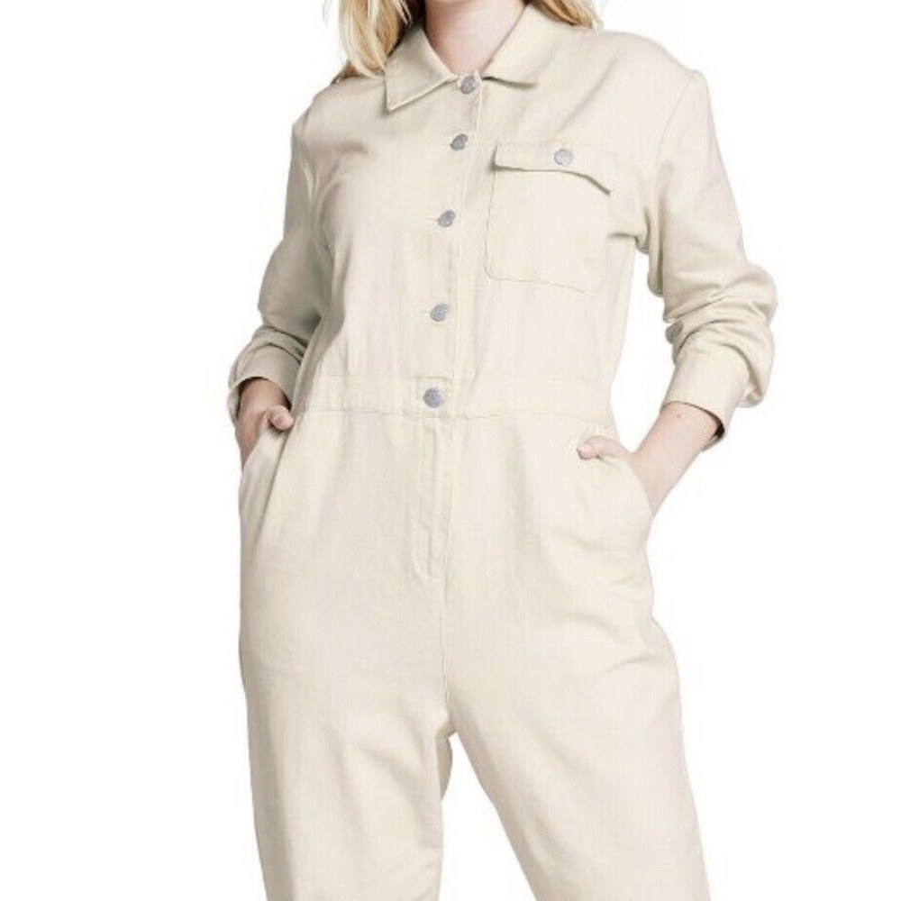 Women’s 2 SANDY LIANG x TARGET Cream Long Sleeve Jumpsuit Painter’s Boiler Suit - Picture 2 of 7